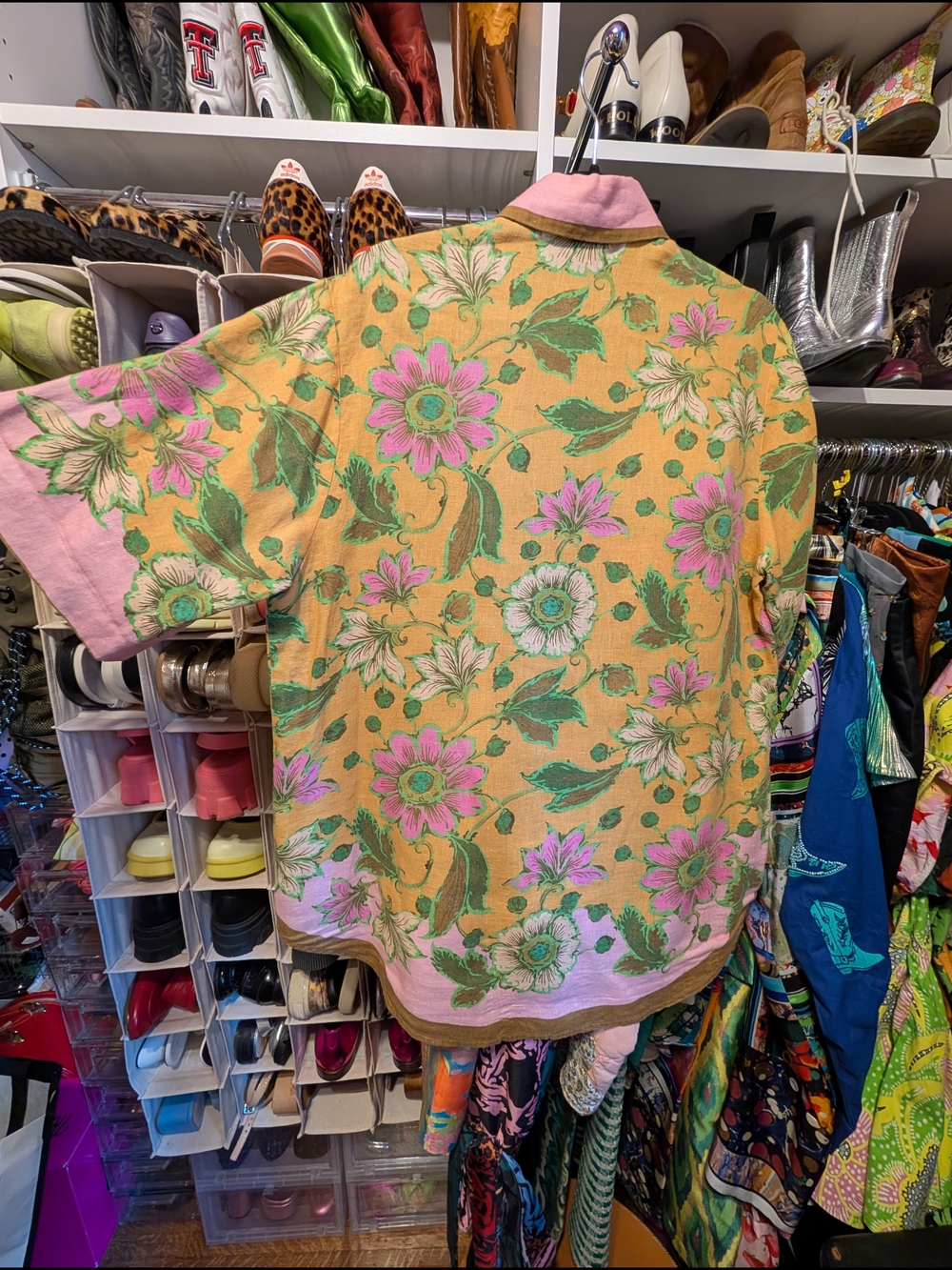 ALEMAIS Winnie Pink & Yellow & Brown Floral Linen Shirt and Short Set - Picture 6 of 7